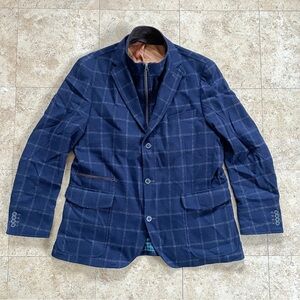 Flynt wool navy blue plaid hybrid blazer sports coat